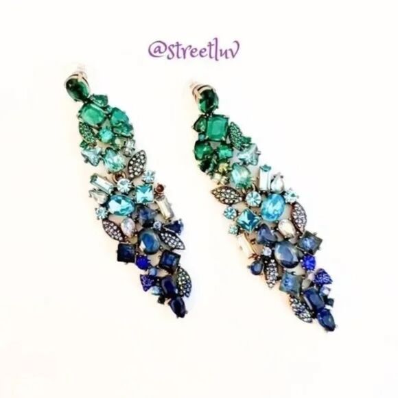 Stella & Dot Blue Ombre Peacock Statement Chandelier Earrings - Picture 3 of 6